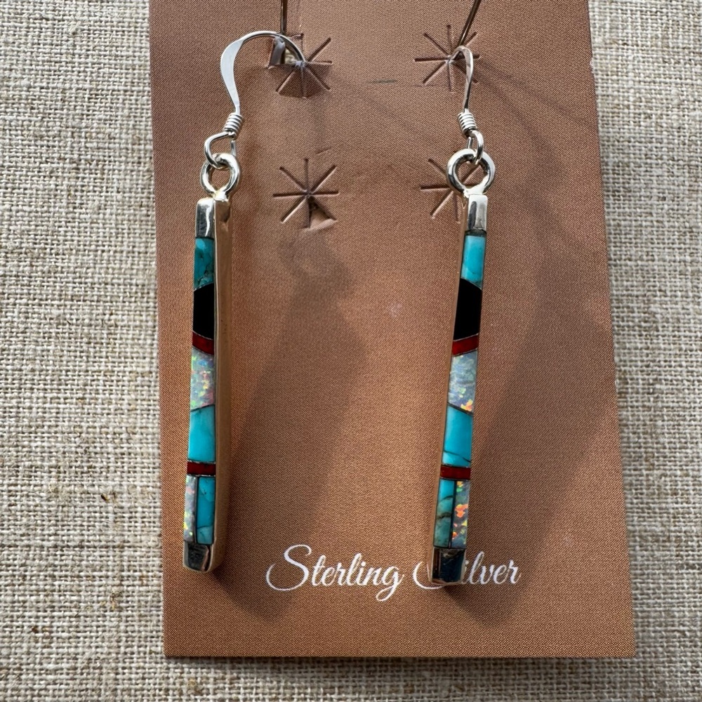 Sterling Silver Turquoise and Red Coral Earrings